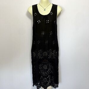 Johnny Was Dress Black Eyelet Free Fitting MIDI Nwot Size Small